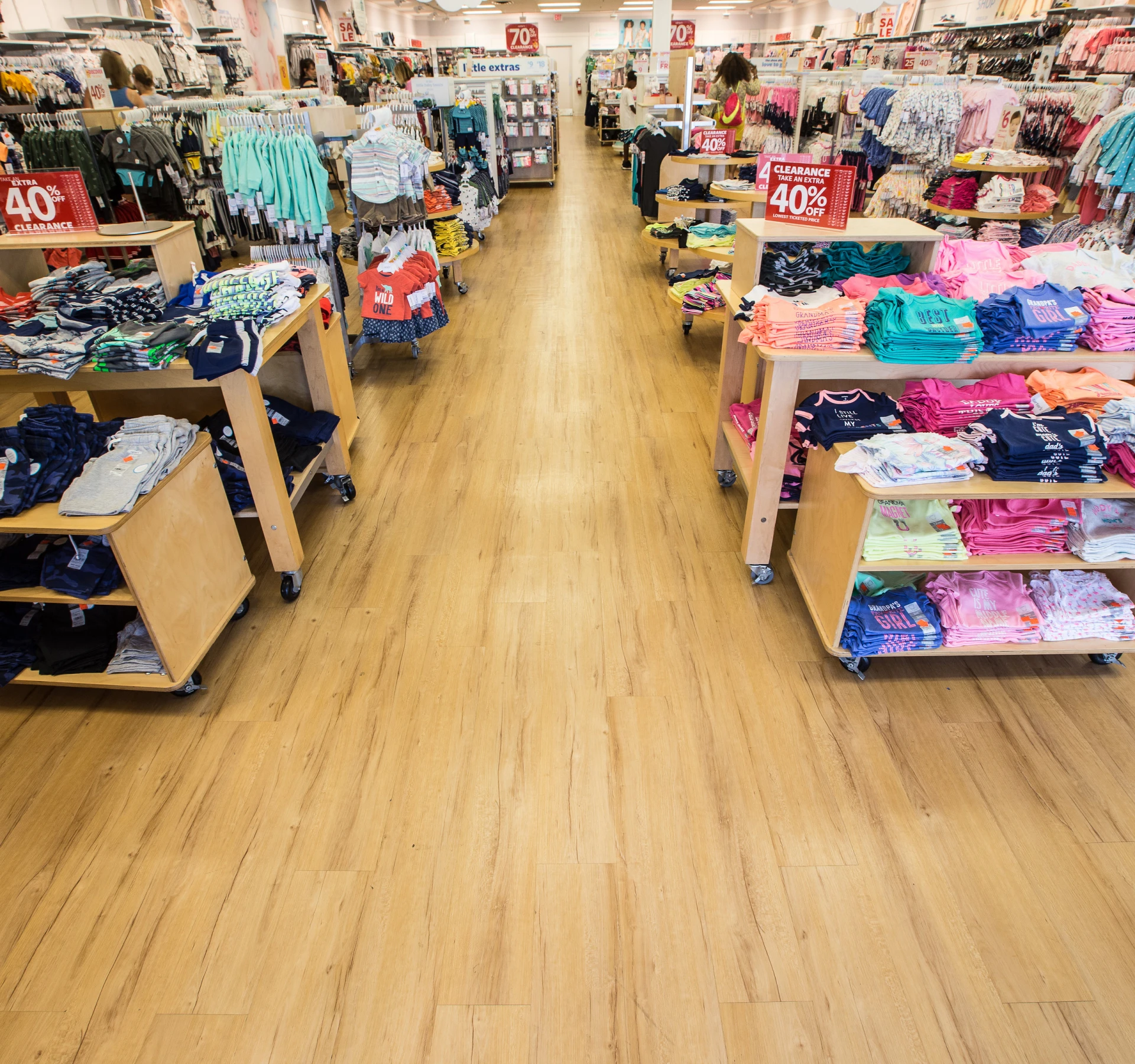 Retail store interior with wooden floor
